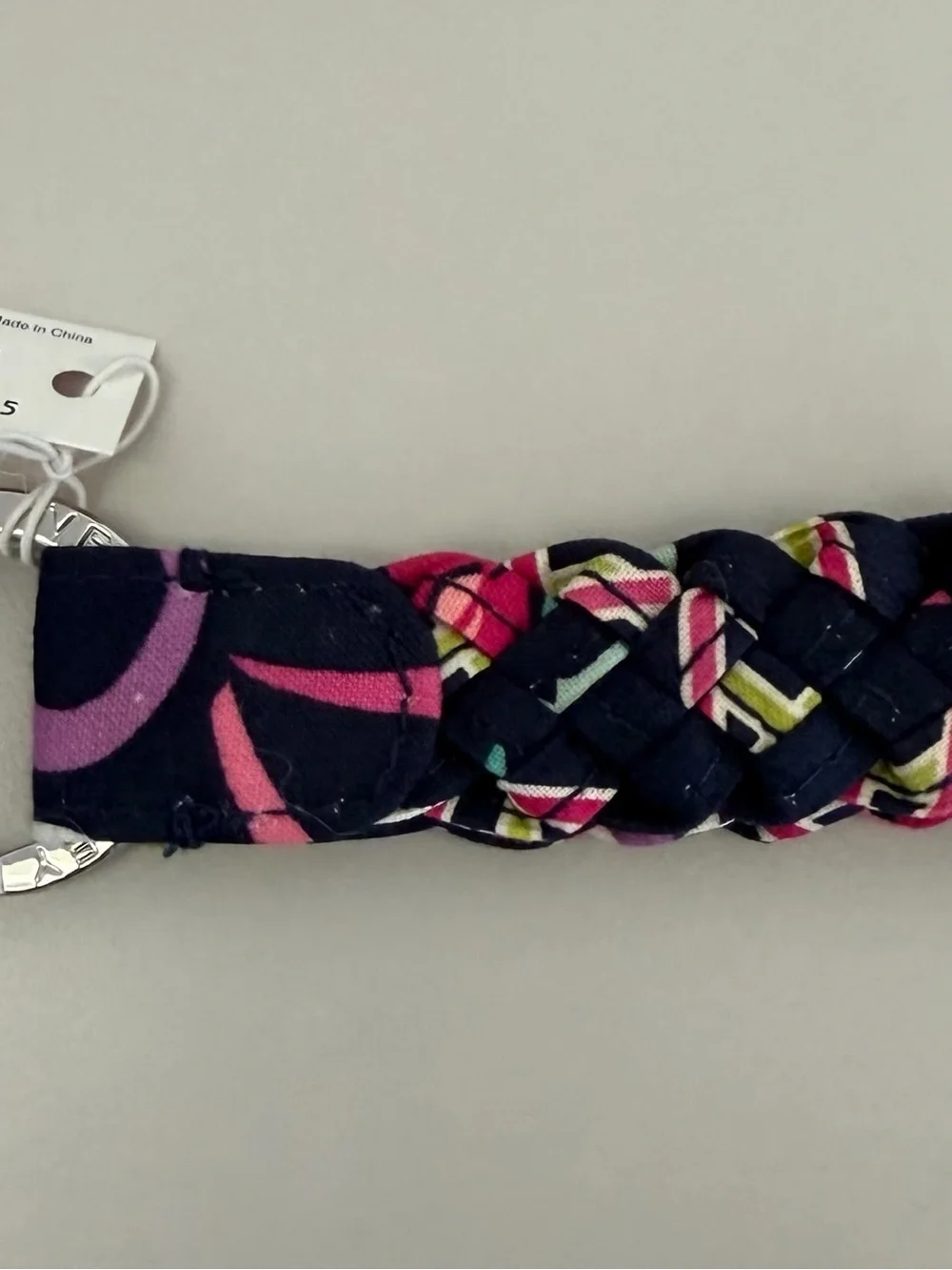 NWT Vera Bradley Braided Keychain Ribbons Pattern with Silver Ring and Clasp